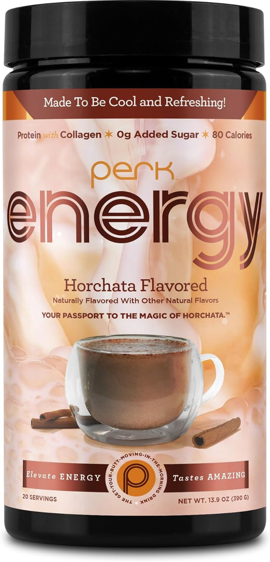 Perk Energy Original Horchata Powder - 20 Servings, Gluten-Free & Peanut-Free Energy Drink