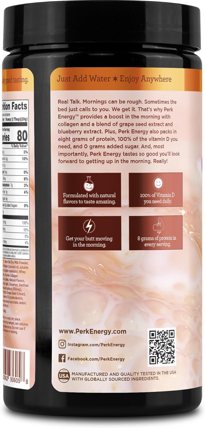 Perk Energy Original Horchata Powder - 20 Servings, Gluten-Free & Peanut-Free Energy Drink