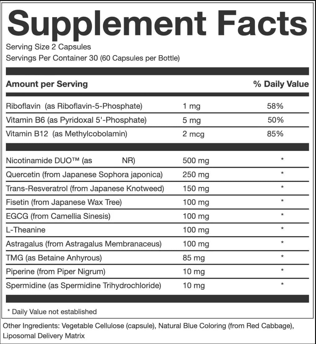 PERPETUA.LIFE Anti-Aging Supplement NAD+ Complex AEON with Nicotinamide Duo™, Fisetin, Quercetin, Resveratrol, TMG, Spermidine, Astragalus, L-Theanine, and More.