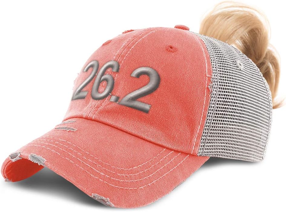 Personalized Women's Ponytail Cap with 26.2 Marathon Runner Embroidery - Cotton Blend