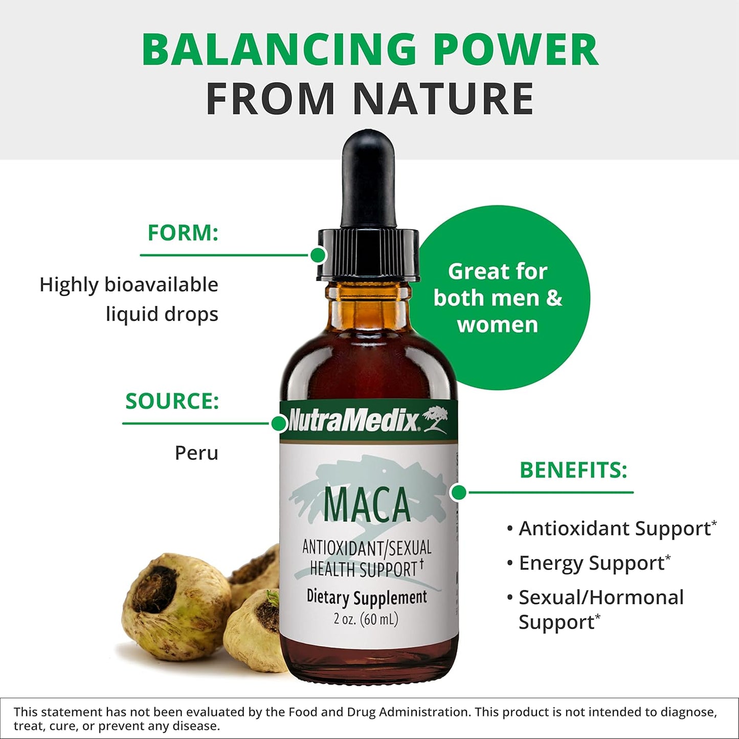 Peruvian Maca Root Extract Mood Supplement Drops for Women's Hormonal Health - Vegan Herbal Tincture (2oz / 60ml)