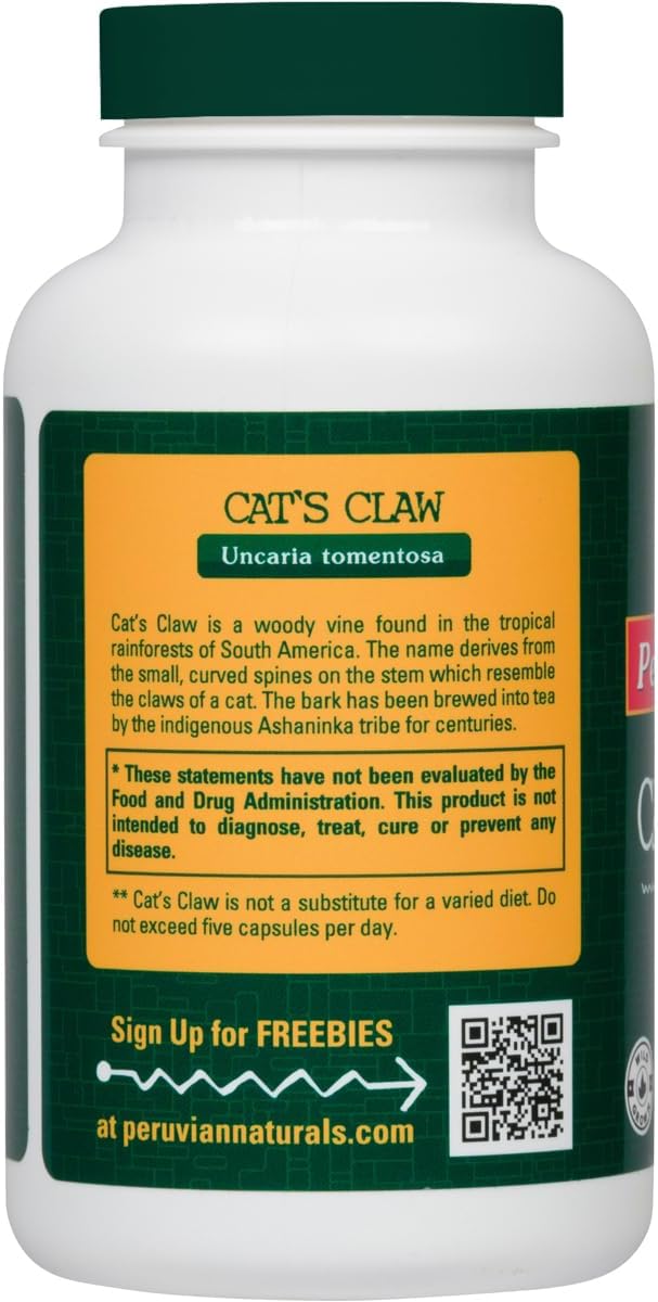 Peruvian Naturals Cat's Claw 800mg Capsules - Vegan Cats Claw Bark from Peru - 150 Ct. | Corteza UNA de Gato - 100% Natural