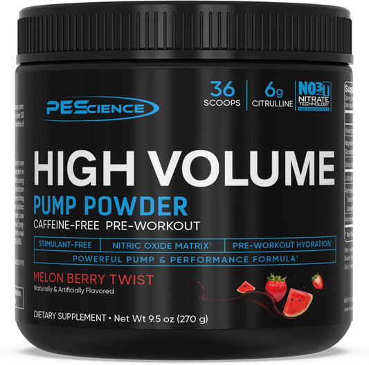 PEScience High Volume Pre Workout Powder with L Arginine Nitrate, Melon Berry Flavor, 36 Servings
