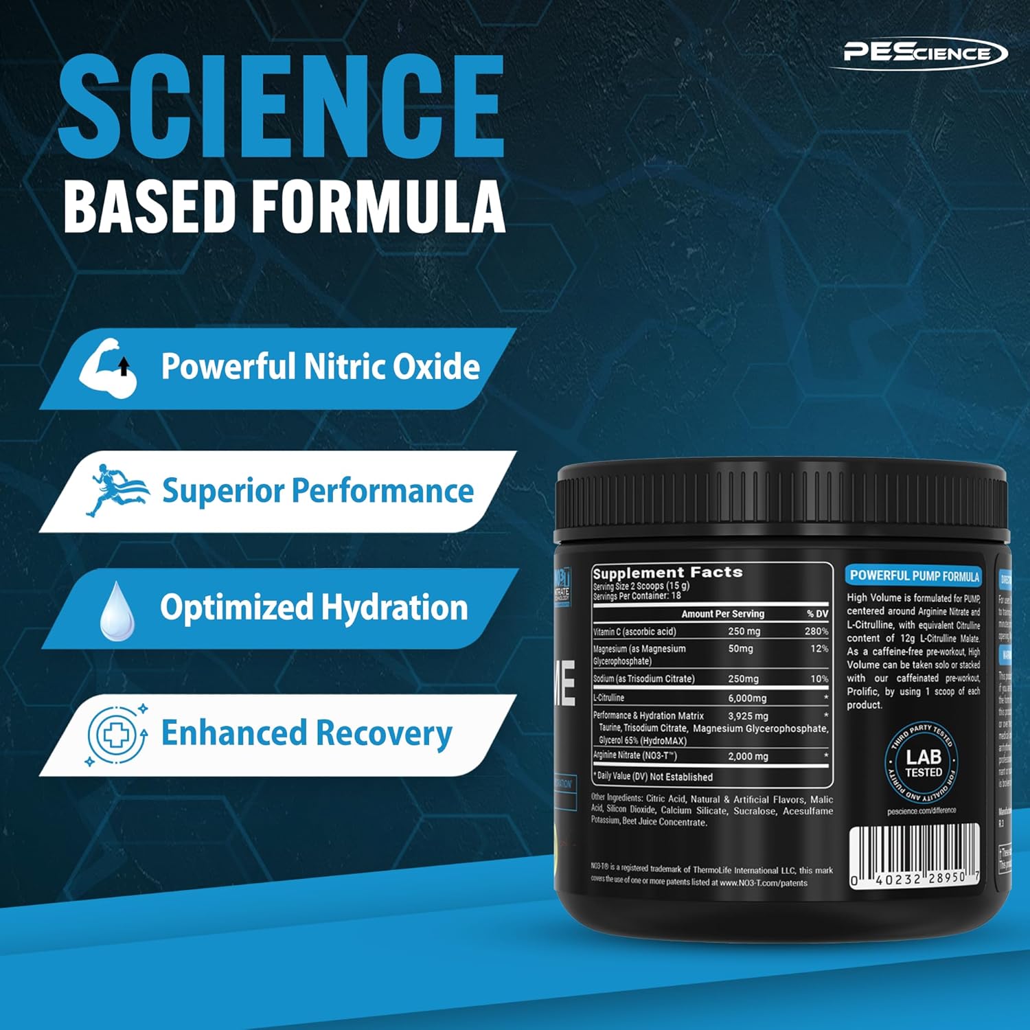 PEScience High Volume Pre Workout Powder with L Arginine Nitrate, Melon Berry Flavor, 36 Servings