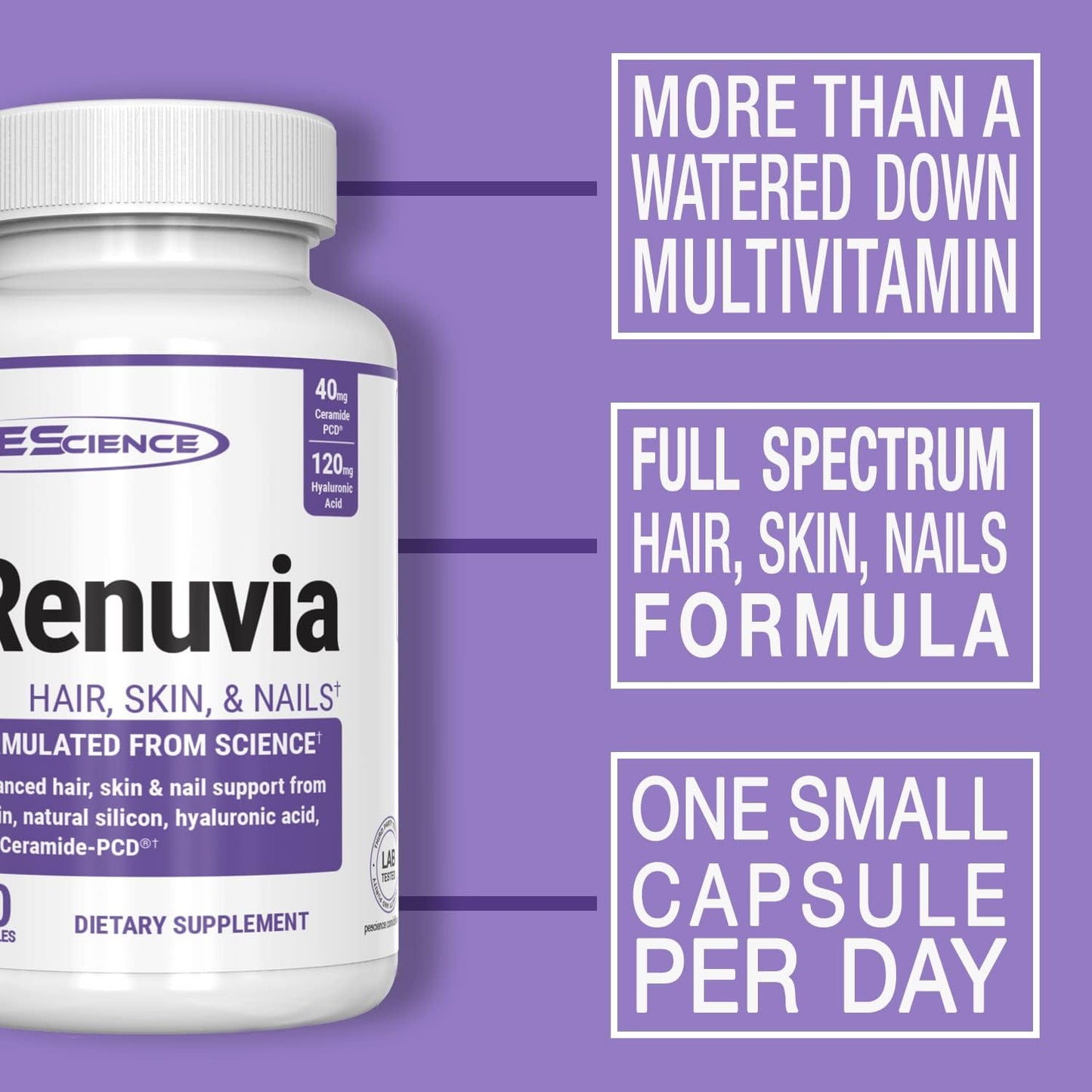 PEScience Renuvia Hyaluronic Acid Hair Skin Nails Supplement, 30 Capsules, Daily Use