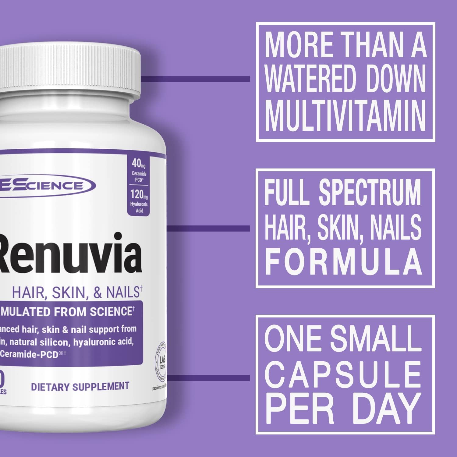 PEScience Renuvia Hyaluronic Acid Hair Skin Nails Supplement, 30 Capsules, Daily Use