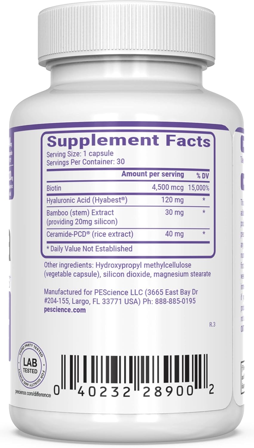 PEScience Renuvia Hyaluronic Acid Hair Skin Nails Supplement, 30 Capsules, Daily Use