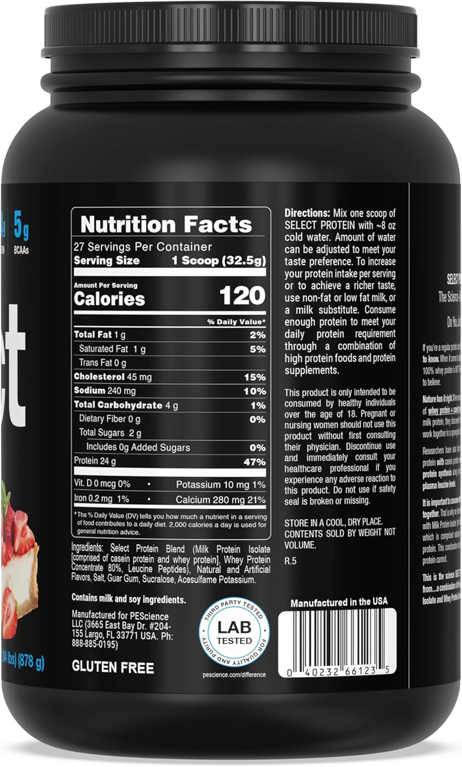 PEScience Select Low Carb Strawberry Cheesecake Protein Powder - 27 Servings, Keto & Gluten Free