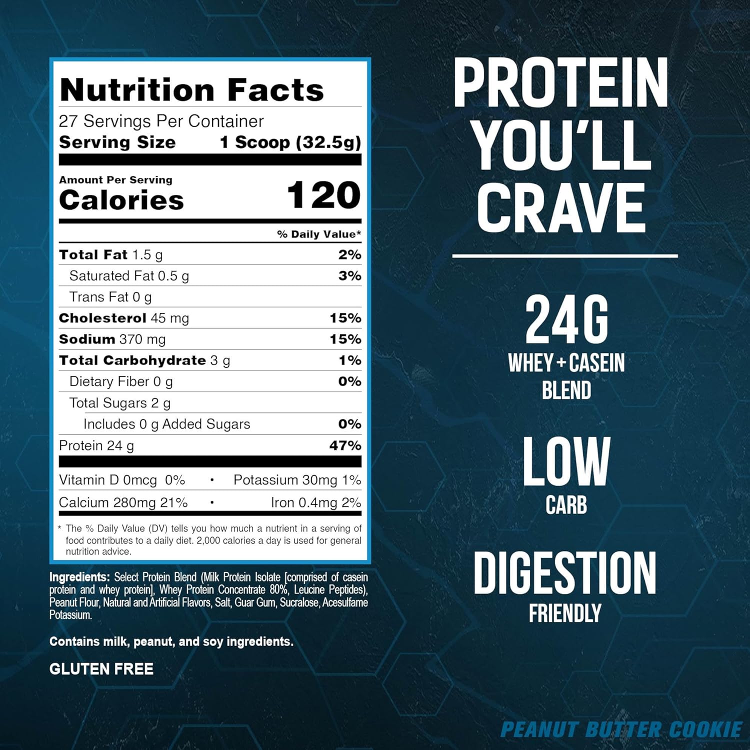 PEScience Select Protein, Peanut Butter Cookie Flavor, 27 Servings, Whey and Casein Blend, 31 oz Jar