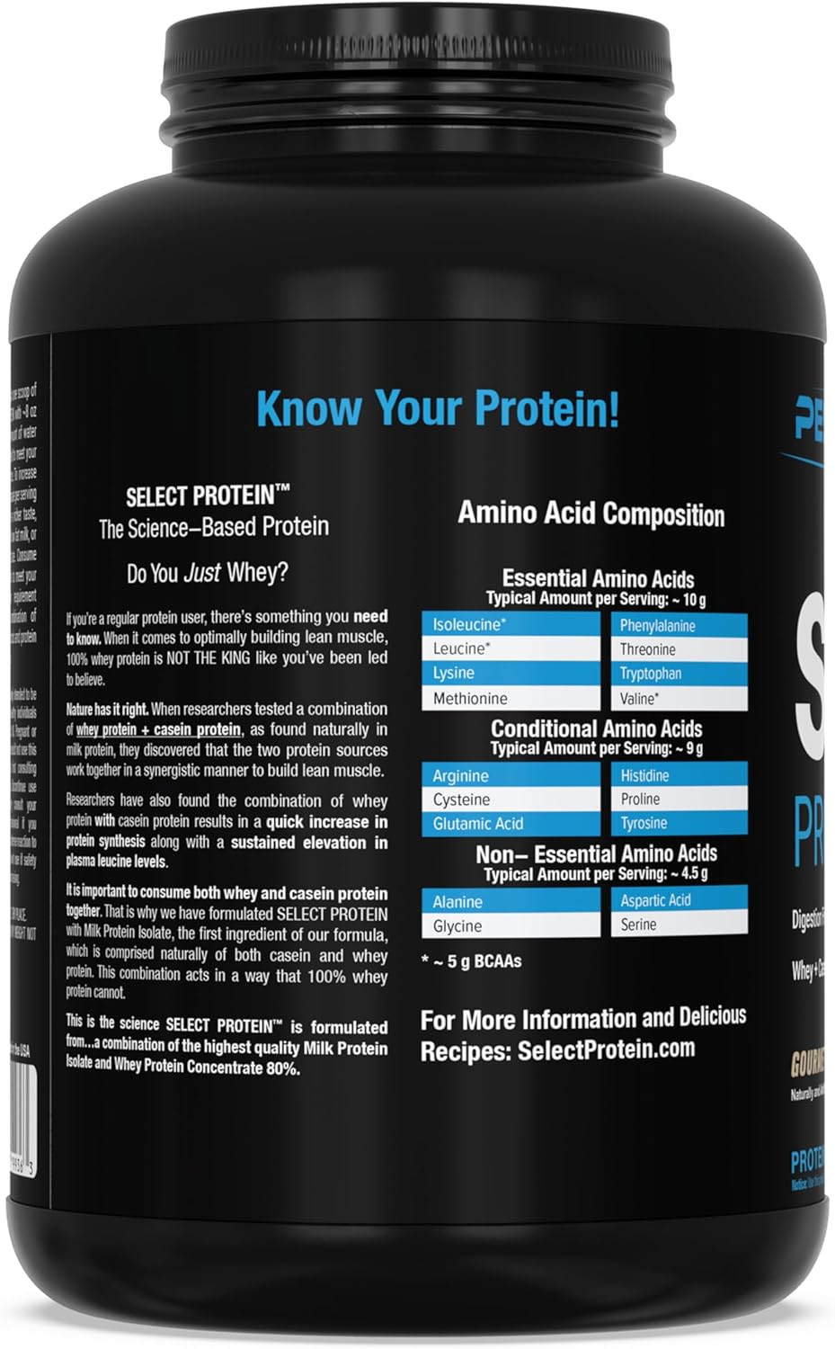 PEScience Select Protein Powder - Gourmet Vanilla, 55 Servings, Whey & Casein Blend for Muscle Growth & Recovery, Low Carb, Low Fat, Gluten-Free, 24g Protein Powder Per Serving