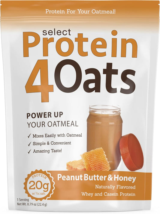 PEScience Select Protein4Oats, Peanut Butter and Honey, 12 Servings, Whey and Casein Blend for Oats