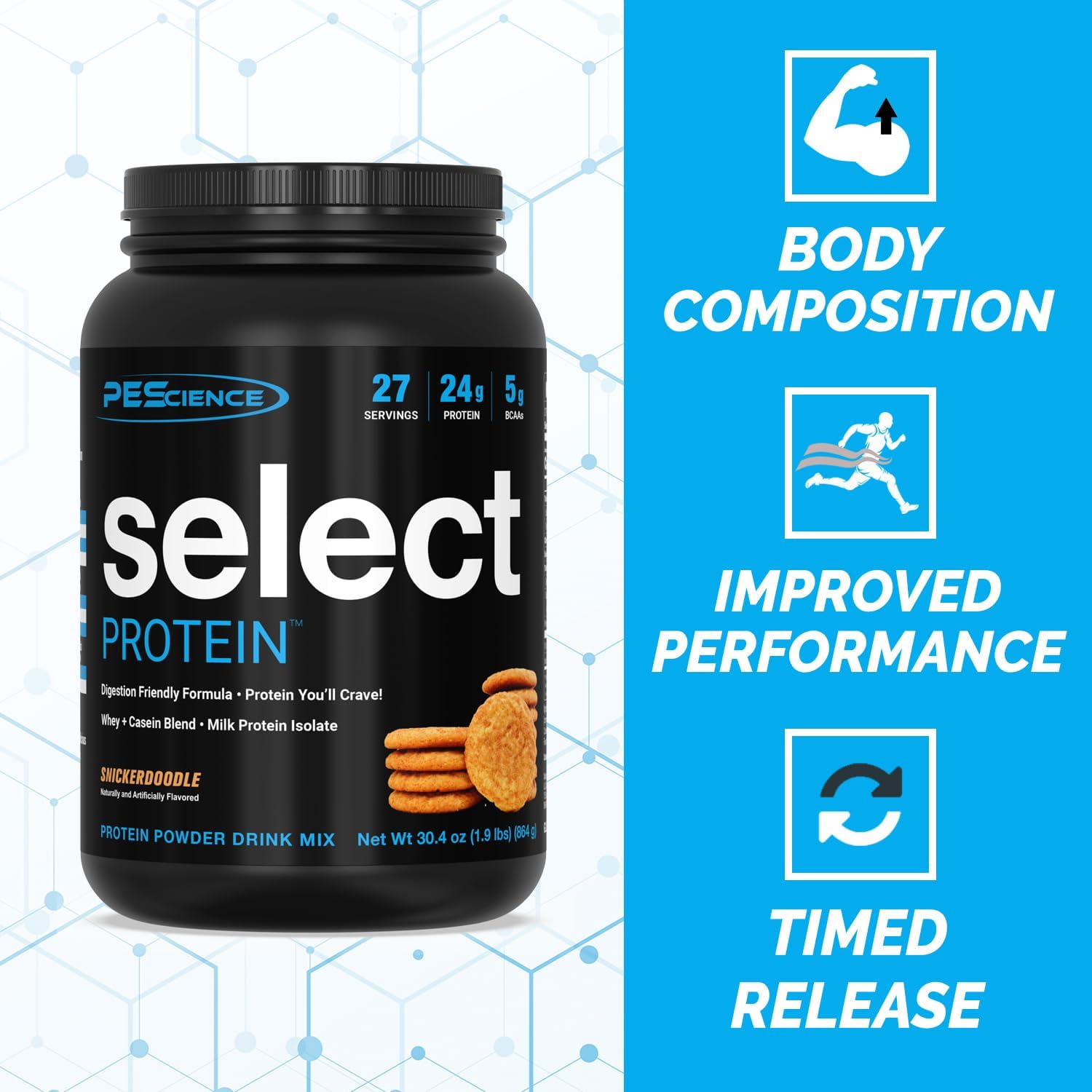 PEScience Select Snickerdoodle Low Carb Protein Powder - 27 Servings, Keto & Gluten Free