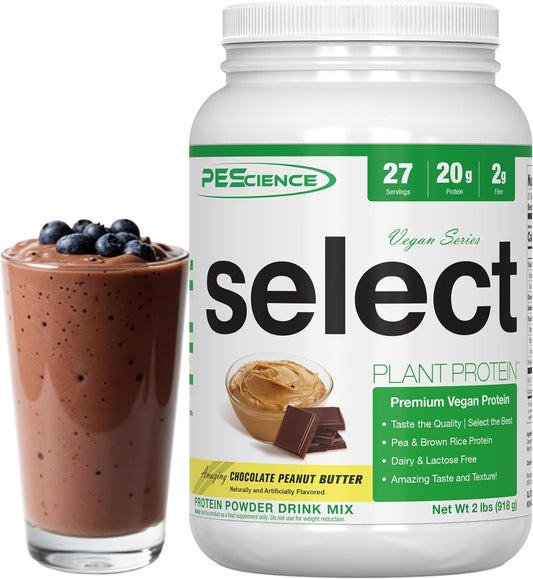PEScience Select Vegan Chocolate Peanut Butter Protein Powder - 27 Servings, Premium Plant-Based Blend of Pea and Brown Rice