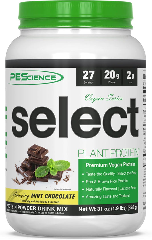 PEScience Select Vegan Mint Chocolate Protein Powder - 27 Servings, Premium Plant-Based Pea & Brown Rice Blend