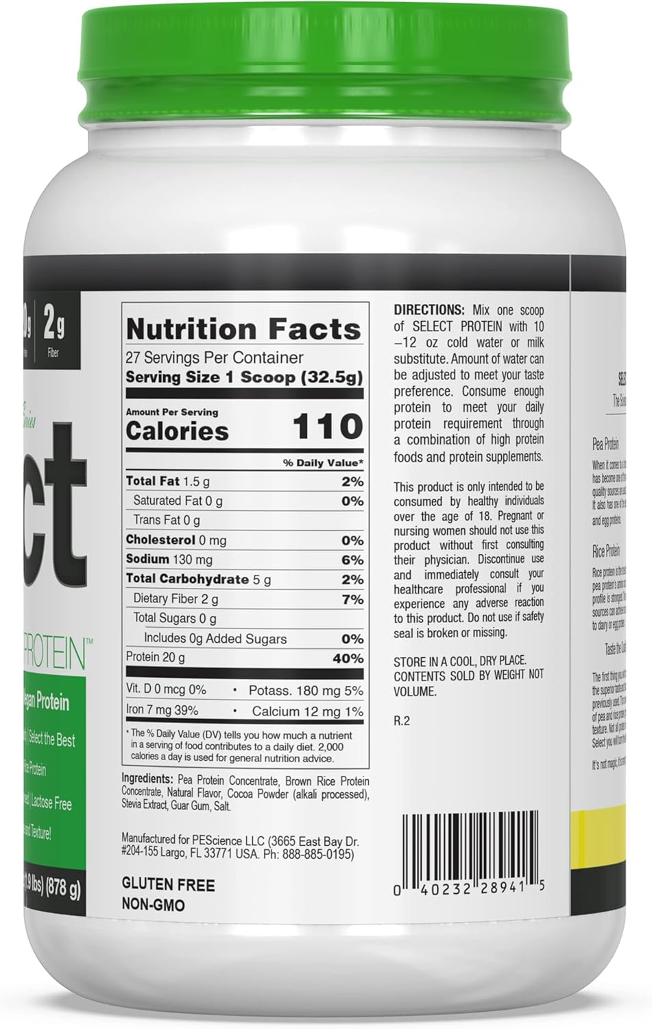 PEScience Select Vegan Mint Chocolate Protein Powder - 27 Servings, Premium Plant-Based Pea & Brown Rice Blend