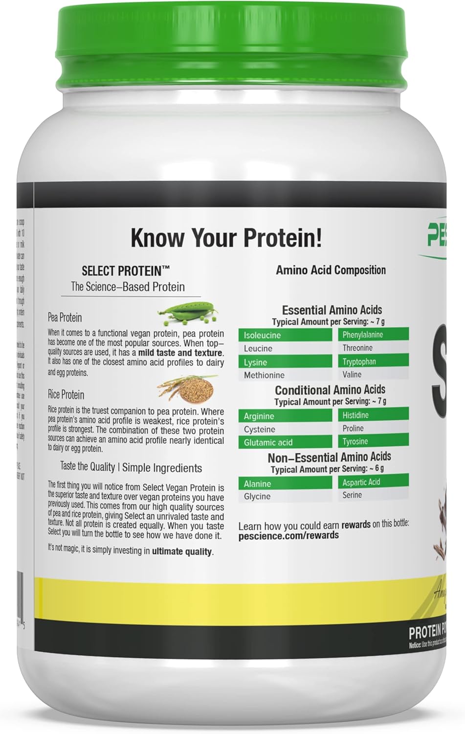 PEScience Select Vegan Mint Chocolate Protein Powder - 27 Servings, Premium Plant-Based Pea & Brown Rice Blend