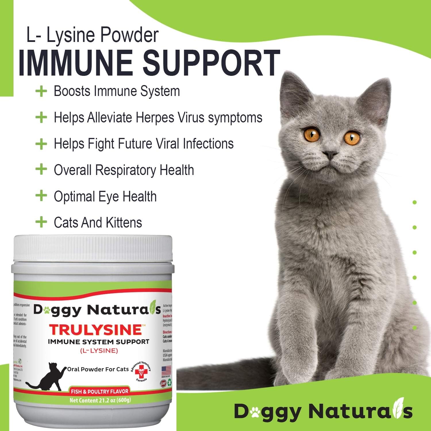 Pet Health Pharma Trulysine L-Lysine Powder for Cats 21.2oz - Immune Support, All Ages, Sneezing, Runny Nose, Watery Eyes - Fish & Poultry Flavor