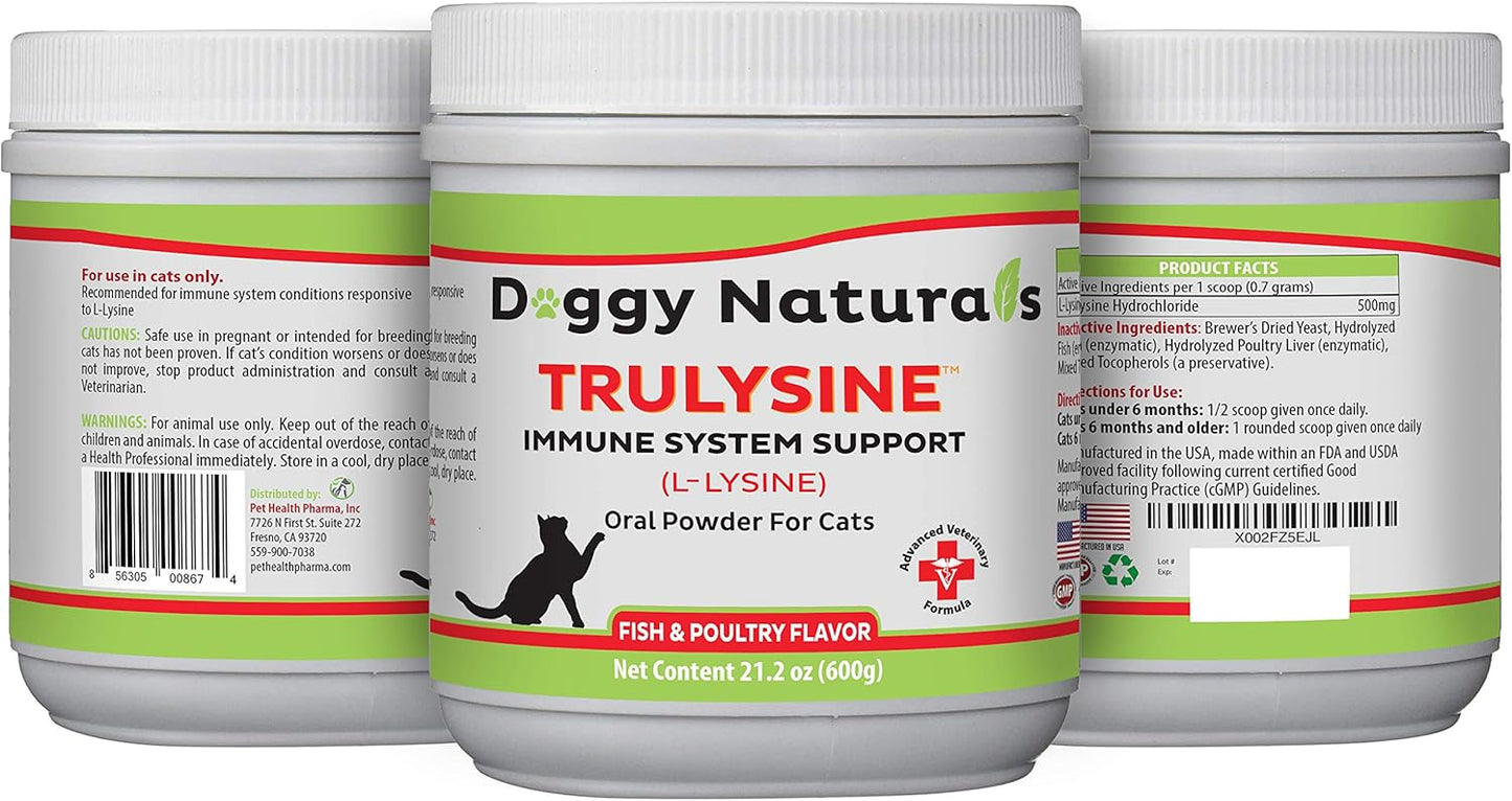 Pet Health Pharma Trulysine L-Lysine Powder for Cats 21.2oz - Immune Support, All Ages, Sneezing, Runny Nose, Watery Eyes - Fish & Poultry Flavor