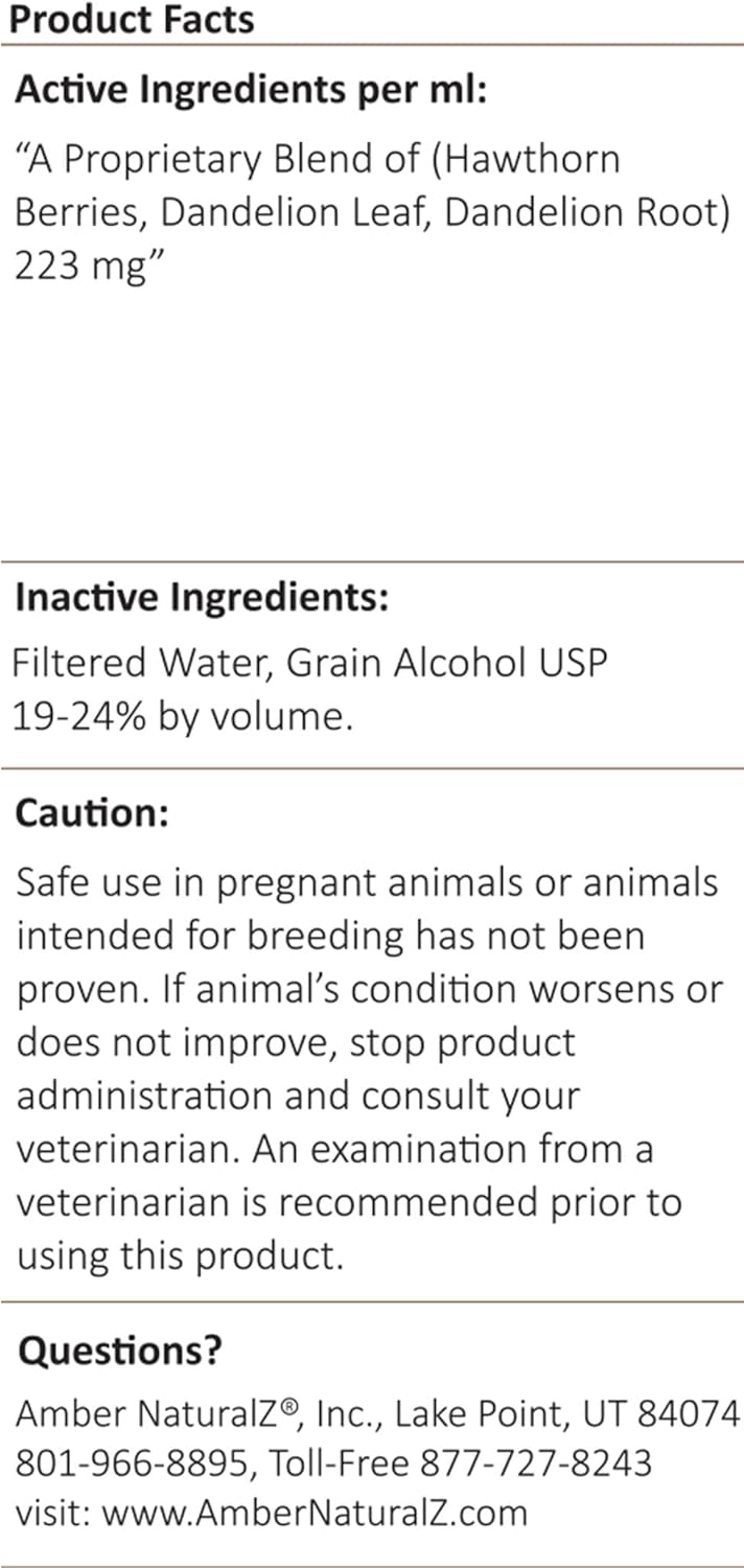 Pet Herbal Supplement for Heart Care - Amber NaturalZ Hawthorn and Dandelion | 1oz Glass Bottle | Made in USA