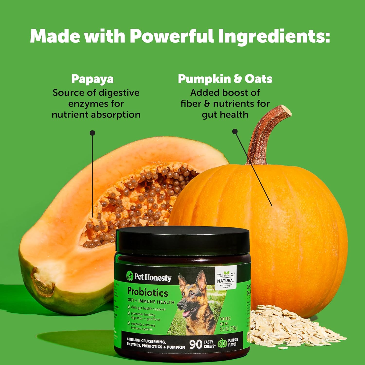 Pet Honesty Probiotics Bundle: Digestive Enzymes for Dog Gut Health - Duck Flavored Chews and Powder for Diarrhea and Bowel Support (90 ct)