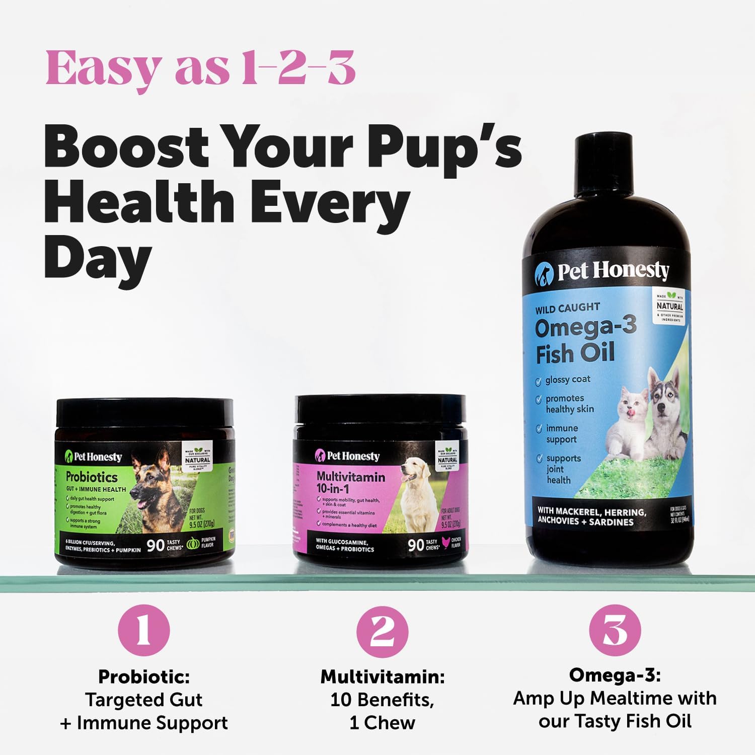 Pet Honesty Probiotics Bundle: Digestive Enzymes for Dog Gut Health - Duck Flavored Chews and Powder for Diarrhea and Bowel Support (90 ct)