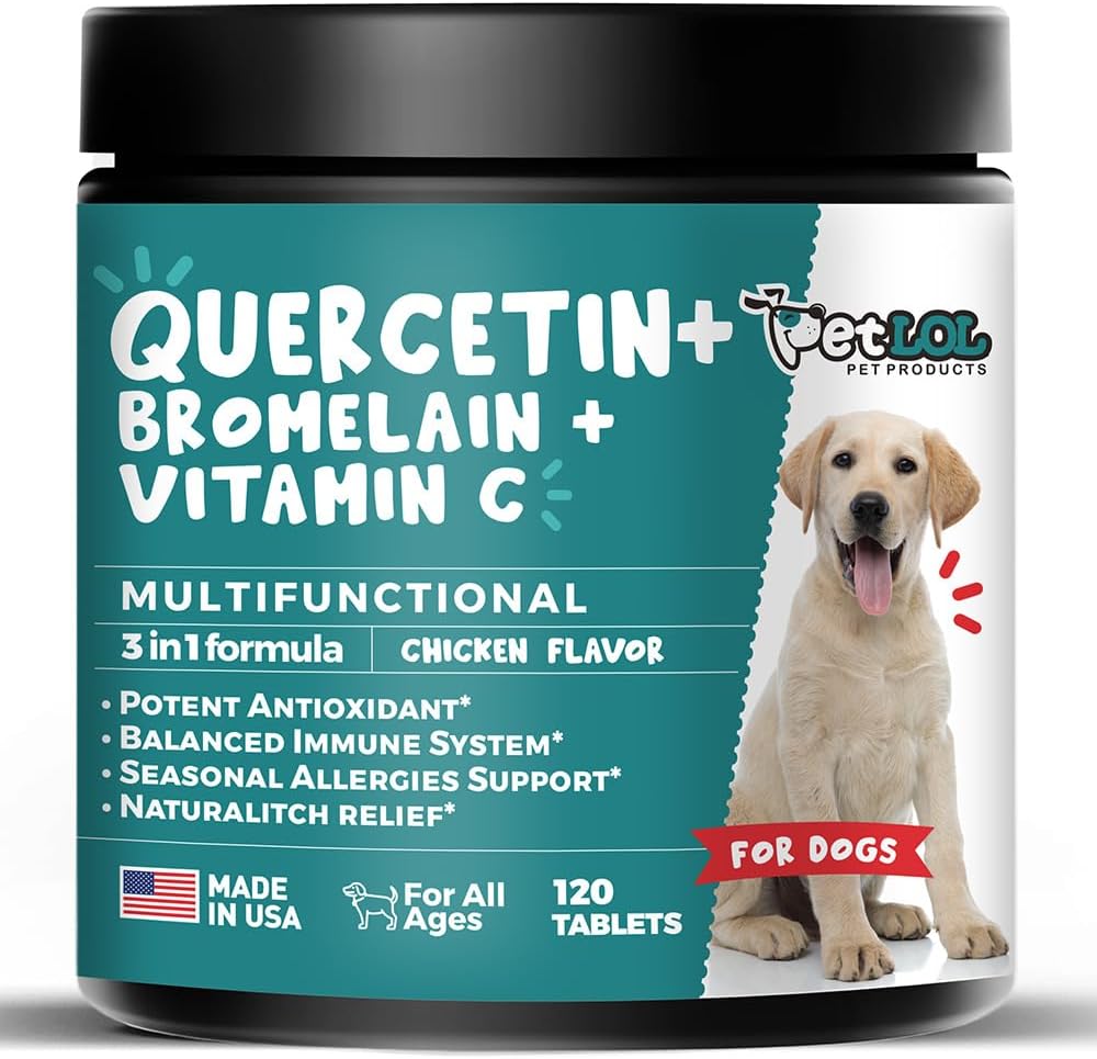 PET LOL Quercetin, Bromelain, Vitamin C Chewable Tablets for Dog Allergies & Immune Support
