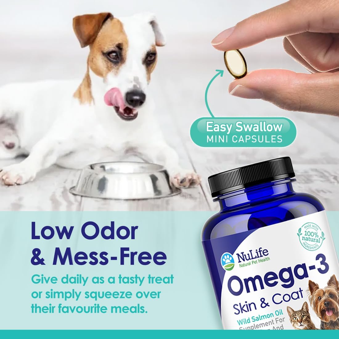 Pet Omega 3 Fish Oil Supplement for Small Dogs & Cats - Natural DHA & EPA Fatty Acids - Healthy Skin & Coat - Reduces Shedding - 500mg - 120 Capsules
