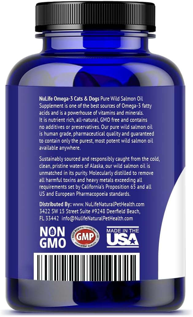 Pet Omega 3 Fish Oil Supplement for Small Dogs & Cats - Natural DHA & EPA Fatty Acids - Healthy Skin & Coat - Reduces Shedding - 500mg - 120 Capsules