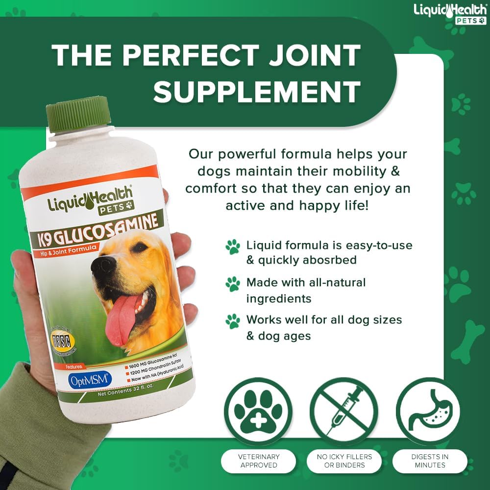 Pet Supplement Bundle: Liquid Health K9 Glucosamine Chondroitin & Multivitamin for Dogs - Joint Health, Immune Support, Canine Vitamins