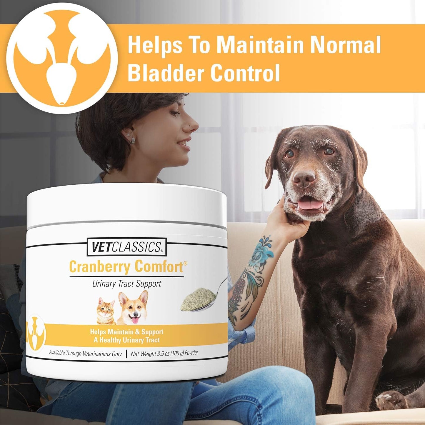 Pet Supplement for Bladder Health in Dogs and Cats - Cranberry Comfort Urinary Tract Formula - Supports Incontinence Control - 3.5 oz Powder