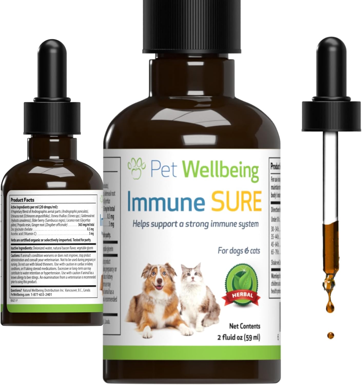 Pet Wellbeing Immune Support Supplement for Dogs - Boosts Immune Health, Gut Balance, Andrographis, Echinacea, Vitamin C, Zinc - 2 oz