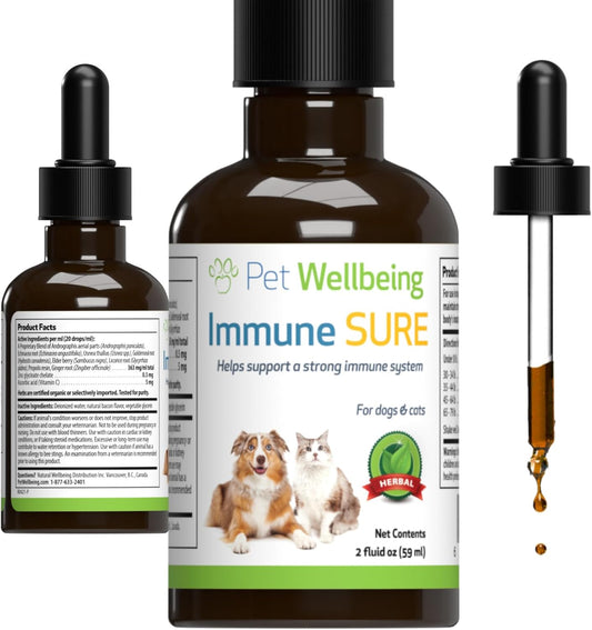 Pet Wellbeing Immune Support Supplement for Dogs - Boosts Immune Health, Gut Balance, Andrographis, Echinacea, Vitamin C, Zinc - 2 oz