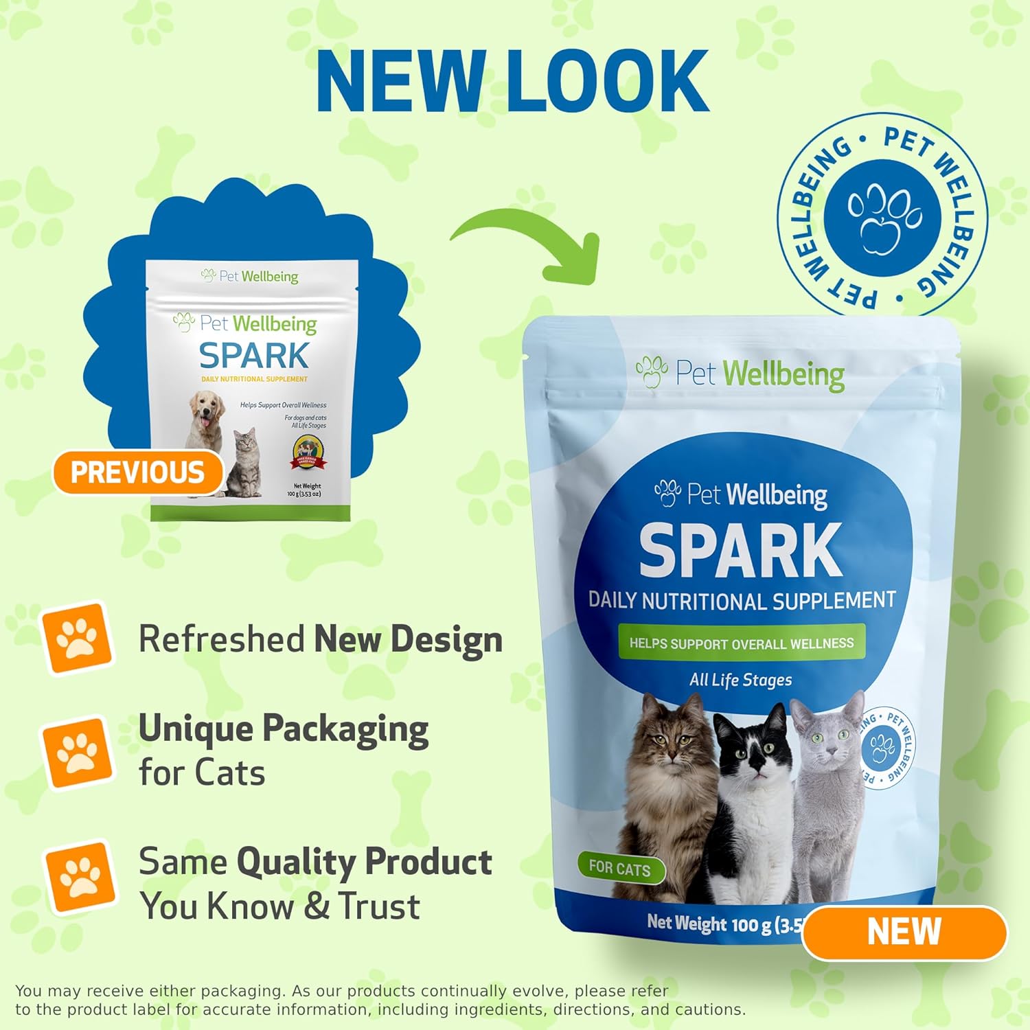 Pet Wellbeing Spark Daily Nutritional Greens Superfood for Cats - Veterinarian-Formulated with Probiotics, Prebiotics, Digestive Enzymes, Amino Acids, Antioxidants, Vitamin D, and Spirulina - 3.53 oz