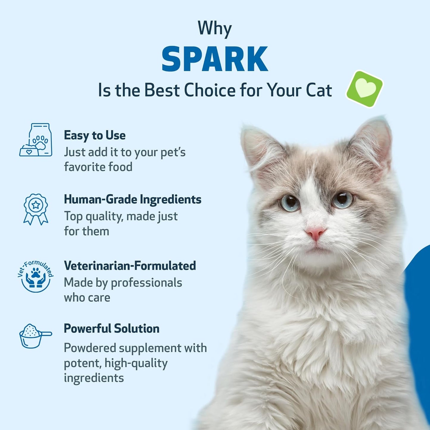 Pet Wellbeing Spark Daily Nutritional Greens Superfood for Cats - Veterinarian-Formulated with Probiotics, Prebiotics, Digestive Enzymes, Amino Acids, Antioxidants, Vitamin D, and Spirulina - 3.53 oz