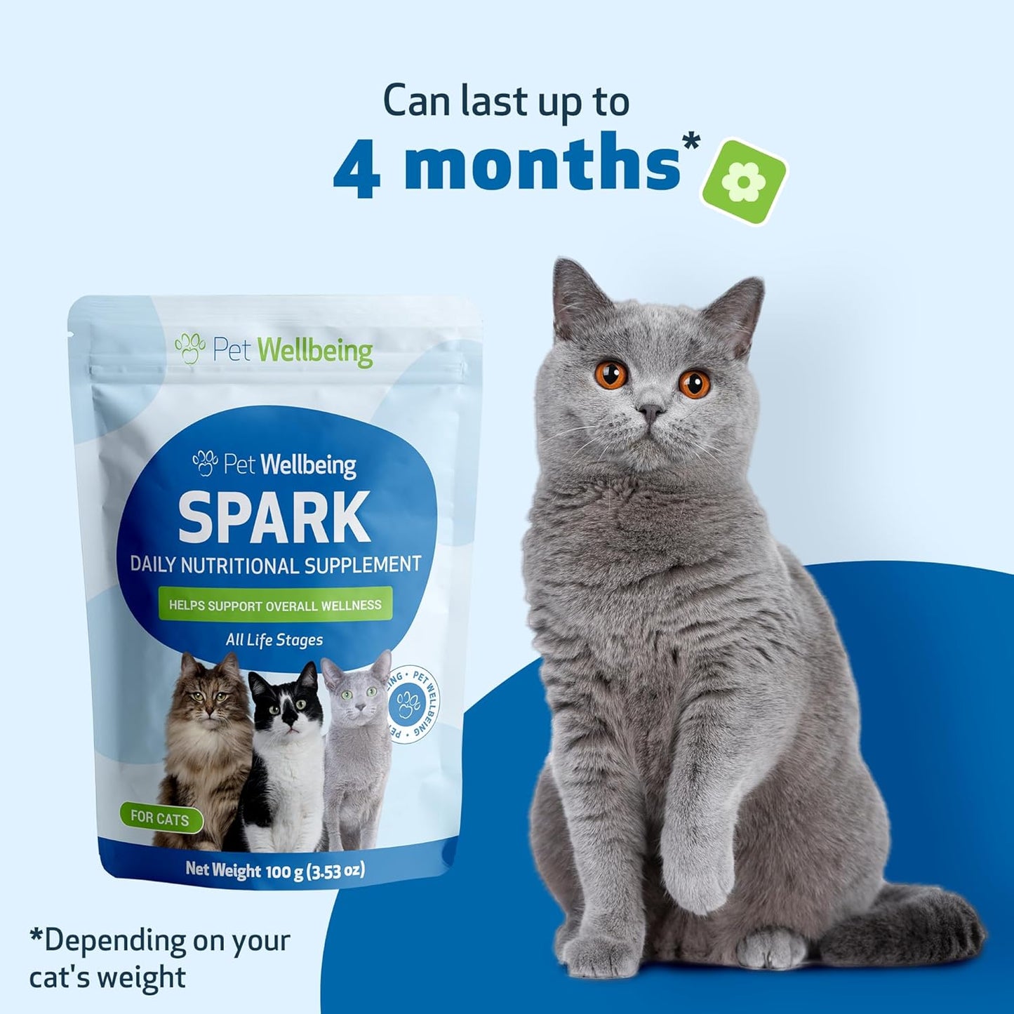 Pet Wellbeing Spark Daily Nutritional Greens Superfood for Cats - Veterinarian-Formulated with Probiotics, Prebiotics, Digestive Enzymes, Amino Acids, Antioxidants, Vitamin D, and Spirulina - 3.53 oz