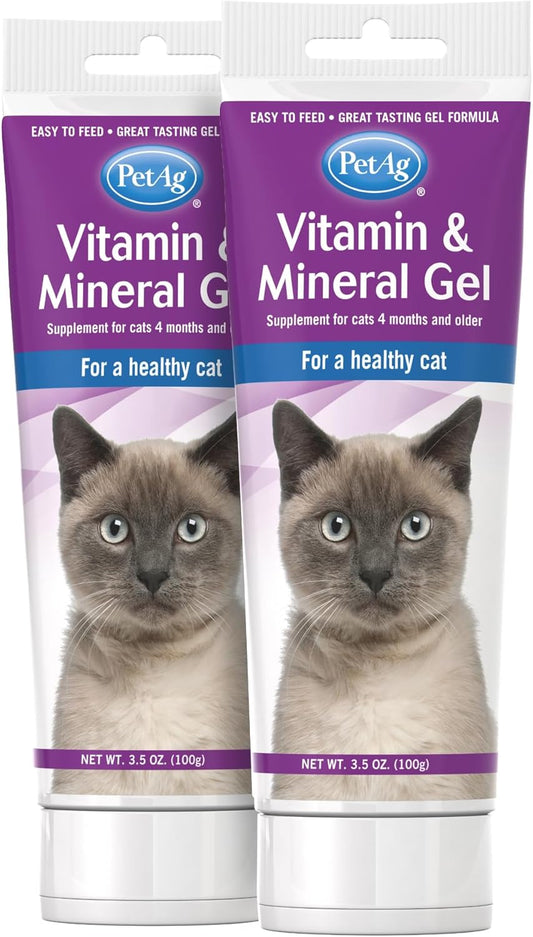 PetAg Cat Vitamin & Mineral Gel Supplement - 3.5 oz, Pack of 2 - Essential Daily Nutrients for Cats 4+ Months - Easily Digestible Formula