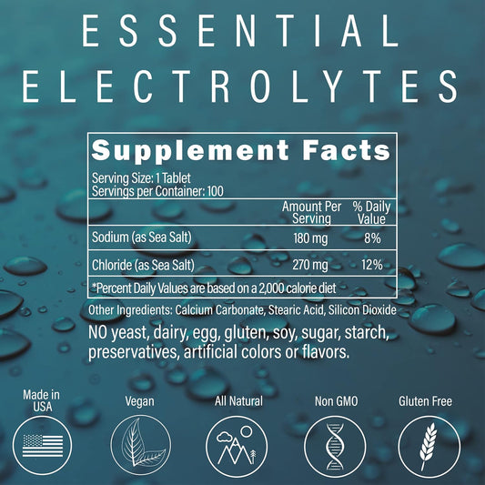 Peter's Choice Sea Salt Sodium Chloride Tablets - 450mg, 100 Count - Electrolyte Support for Post Workout Recovery - Prevent Dehydration & Cramps - Made in USA