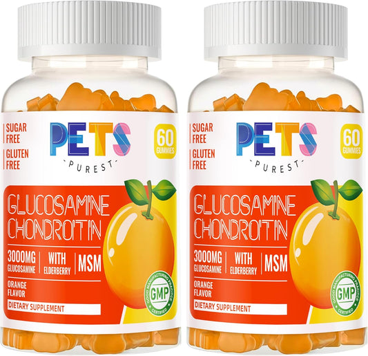 Pets Purest Glucosamine Chondroitin Gummies with MSM & Elderberry - Joint & Immune Support (2 Pack) Orange Flavor