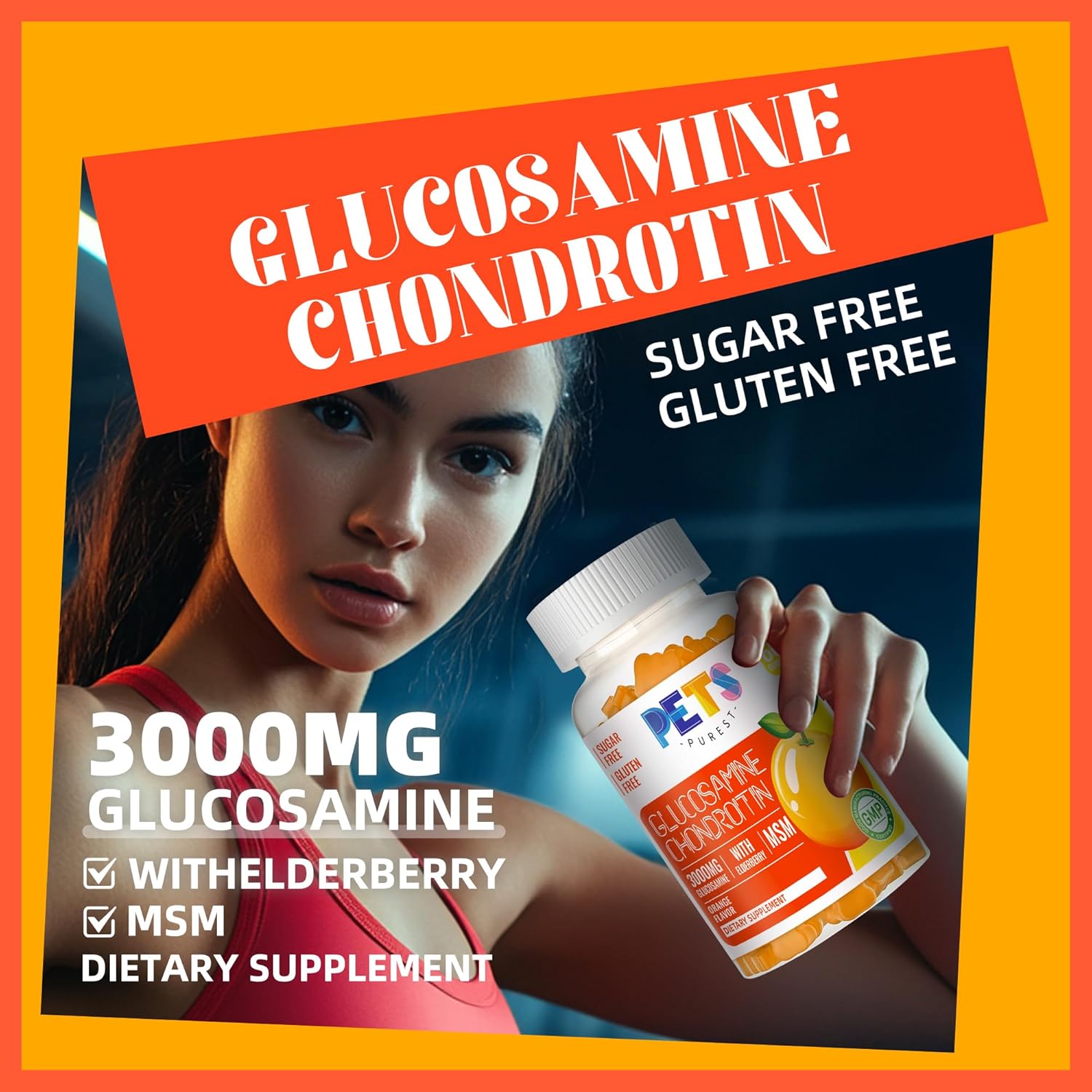 Pets Purest Glucosamine Chondroitin Gummies with MSM & Elderberry - Joint & Immune Support (2 Pack) Orange Flavor