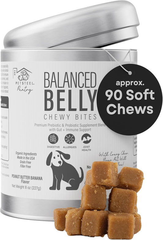 PetSteel Probiotic Dog Supplement with Prebiotics for Digestive Health, Allergy Support, and Joint Relief - 90 Soft Chews for Gut Health and Itchy Skin
