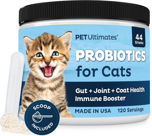 PetUltimates Probiotics for Cats - 20-Species Cat Probiotic Powder for Diarrhea, Vomiting, Digestive Support & Antibiotics Recovery - Cat Health Supplies (44g)