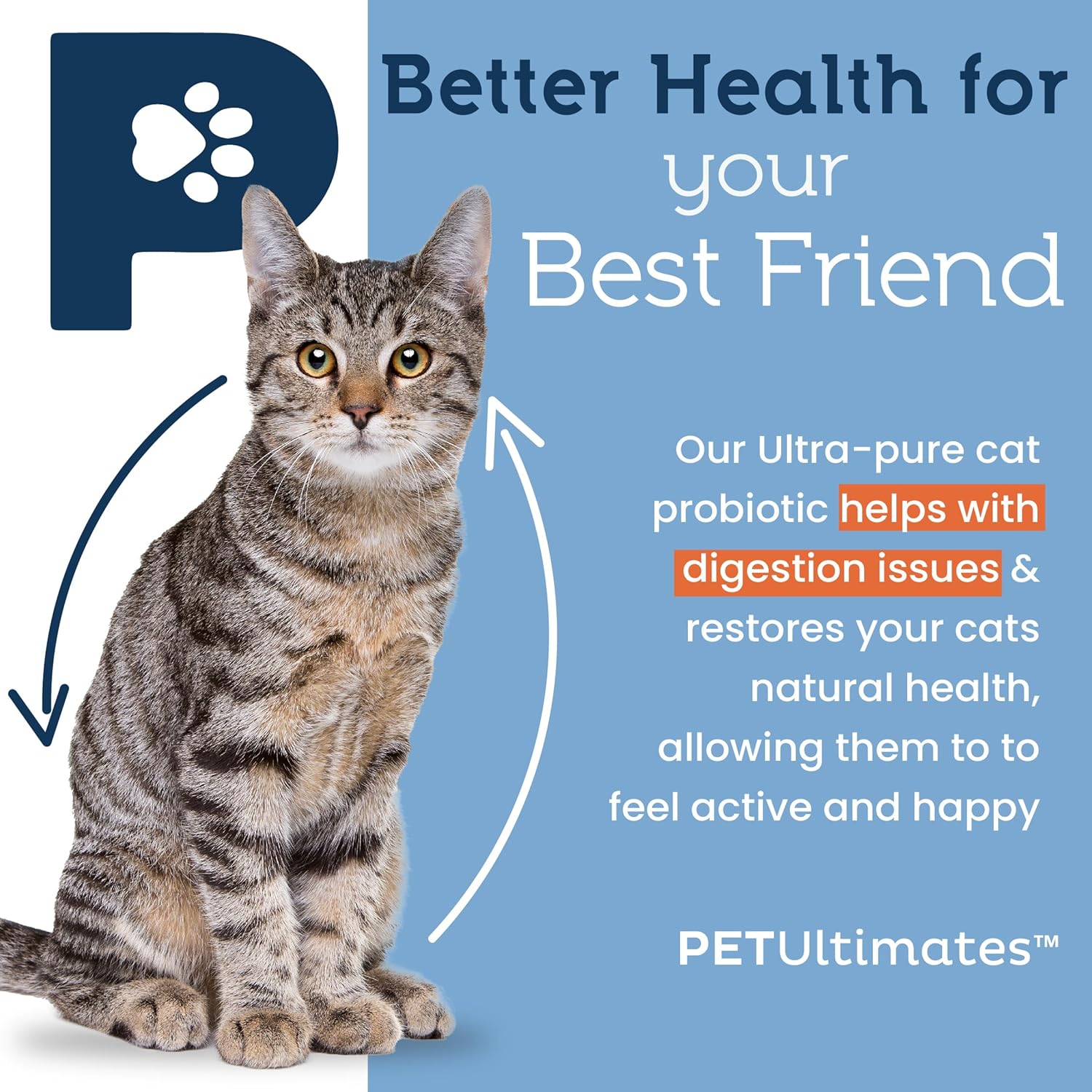 PetUltimates Probiotics for Cats - 20-Species Cat Probiotic Powder for Diarrhea, Vomiting, Digestive Support & Antibiotics Recovery - Cat Health Supplies (44g)