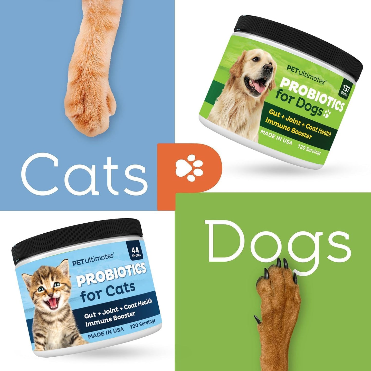 PetUltimates Probiotics for Cats - 20-Species Cat Probiotic Powder for Diarrhea, Vomiting, Digestive Support & Antibiotics Recovery - Cat Health Supplies (44g)