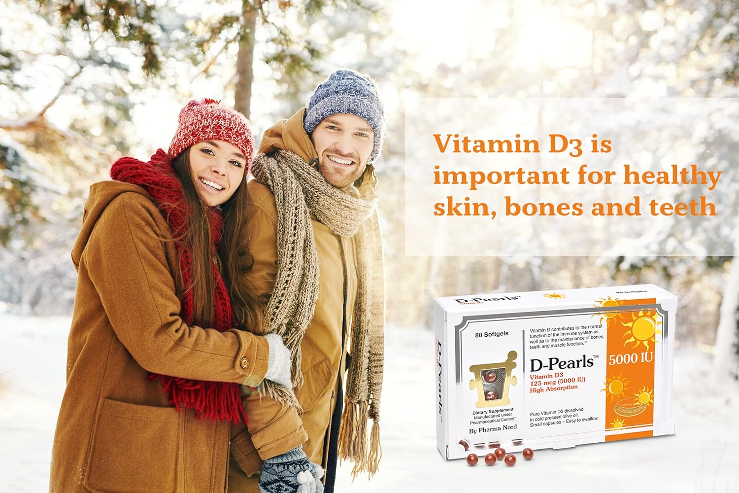 Pharma Nord D-Pearls Vitamin D3 5000 IU (125mcg) for Immune Support, Bone Health | Easy-to-Swallow Supplement in Olive Oil