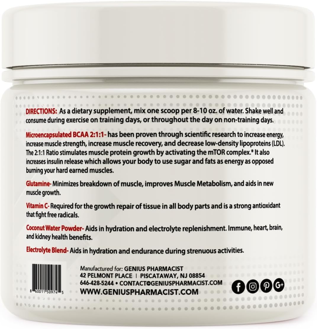 Pharmacist-Formulated BCAA Energy Drink with Hydration Support - Strawberry/Kiwi Flavor, 30 Servings