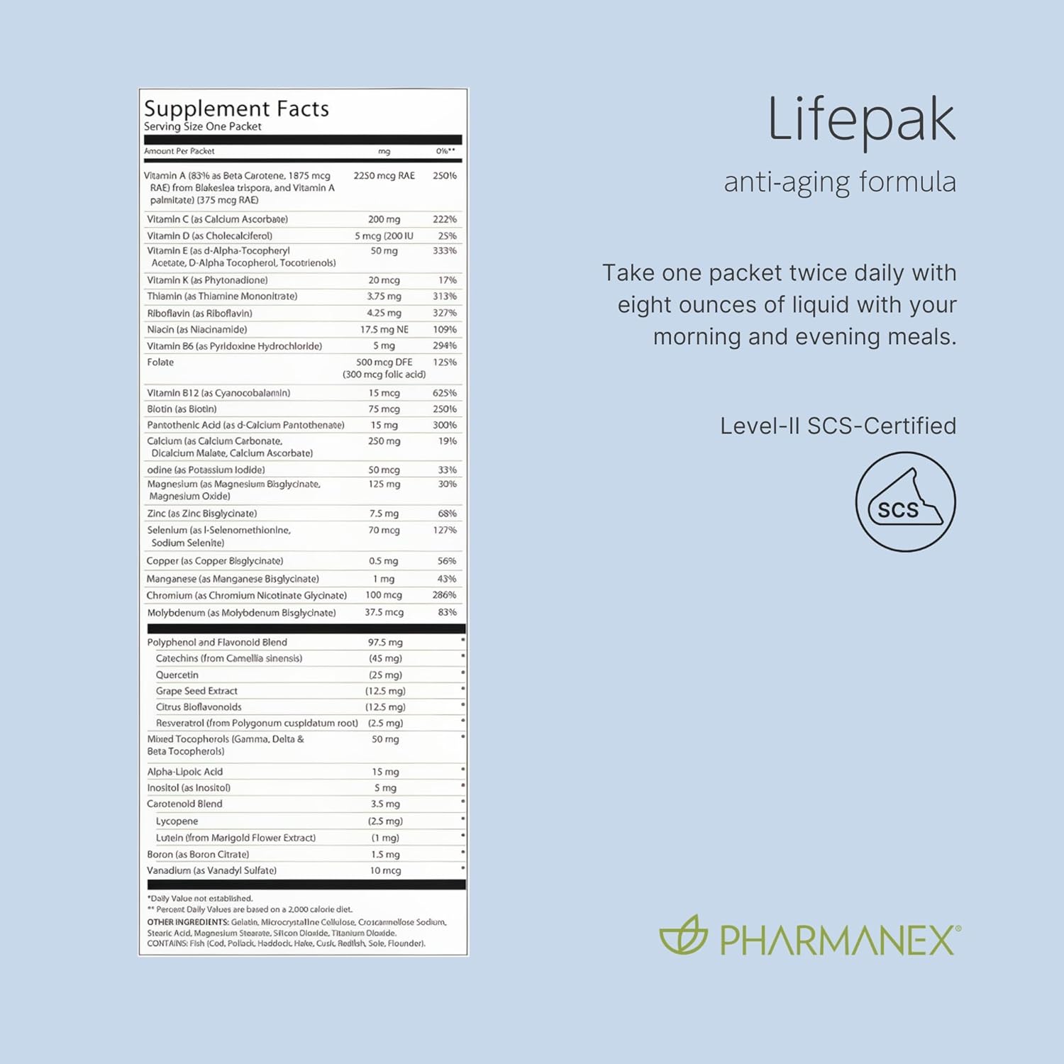 Pharmanex Nu Skin LifePak Advanced Adult Nutritional Supplement | 60 Daily Packets | Vitamins, Minerals, Phytonutrients | Aging, Digestive & Gut Health Formula
