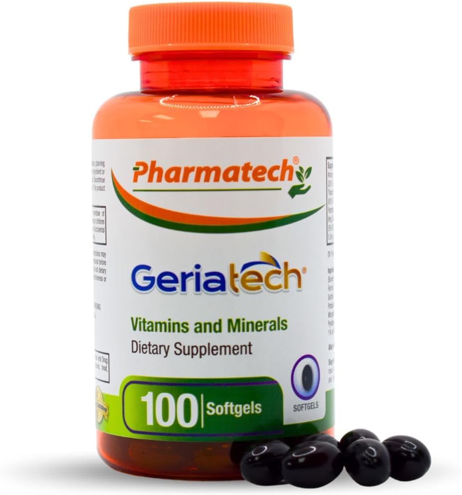 Pharmatech Geriatech Senior Multivitamin Supplement for Women and Men Over 60 with Vitamin B12 - 100 Softgels
