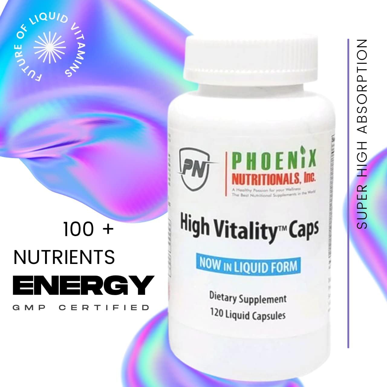 Phoenix Nutritionals High Vitality Multivitamin & Mineral Gel Caps - Full Spectrum Blend for Hair, Skin, Nails, Adrenal & Brain Support - 120 Count