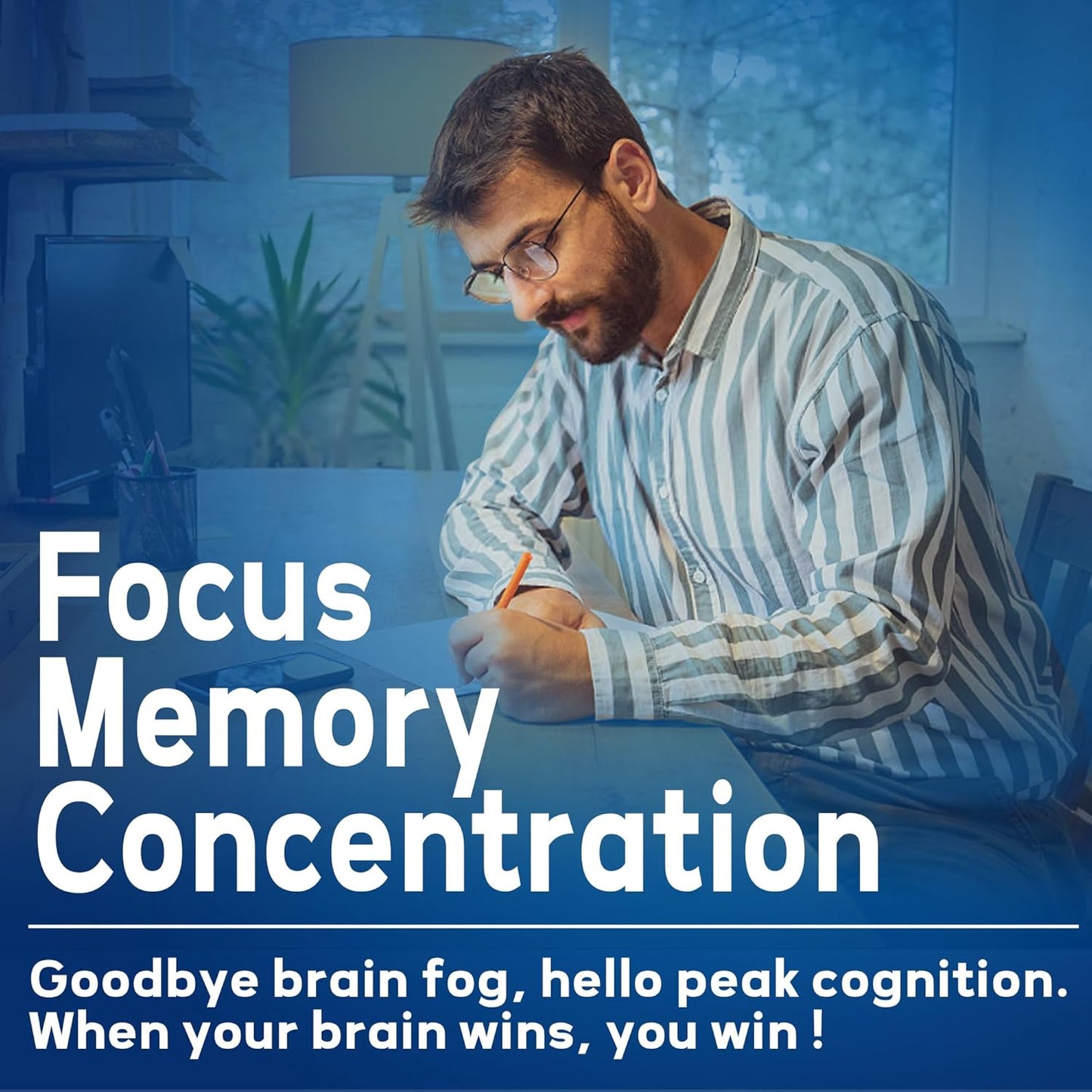 Phosphatidylserine Focus Gummies for Adults - 10-in-1 Brain Supplement with Omega 3, Bacopa Monnieri, Huperzine A, B6 & B12 - Memory & Concentration Support - Sugar Free - 60 Count