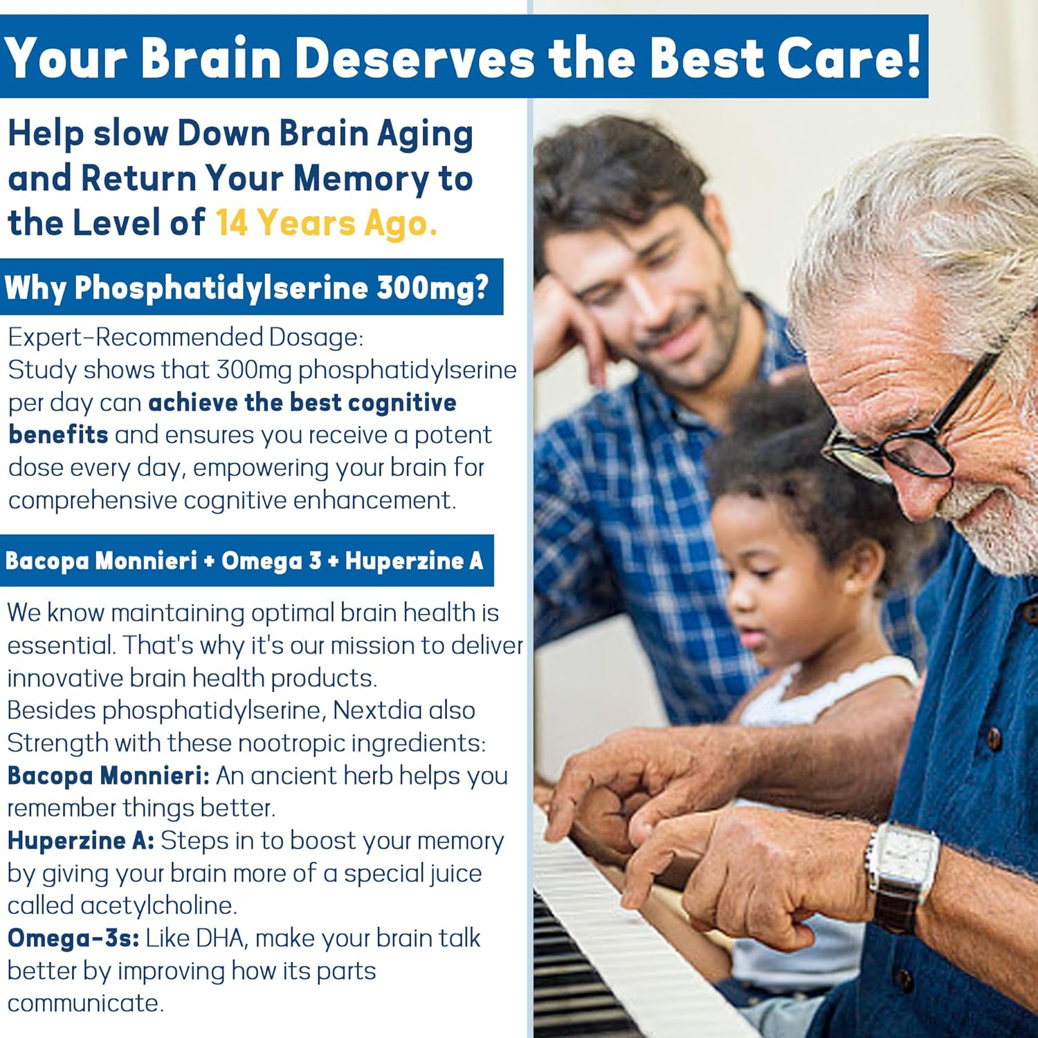 Phosphatidylserine Focus Gummies for Adults - 10-in-1 Brain Supplement with Omega 3, Bacopa Monnieri, Huperzine A, B6 & B12 - Memory & Concentration Support - Sugar Free - 60 Count